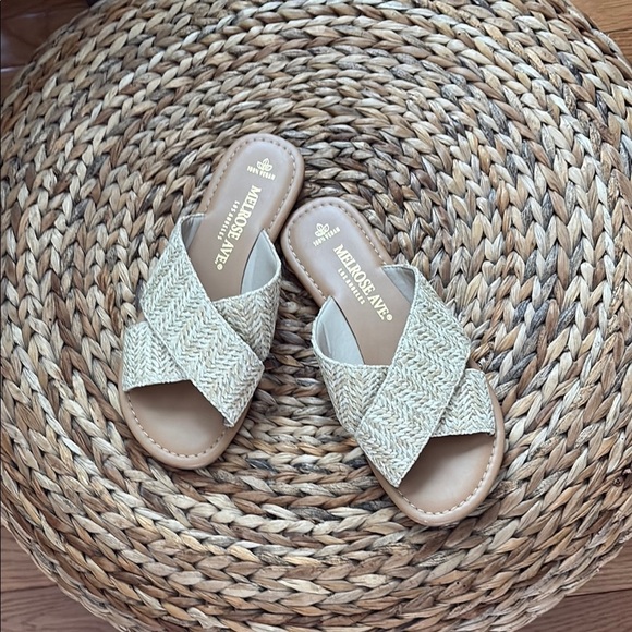 Melrose Ave. Shoes - Tan Criss-Cross Sandals with Woven Texture